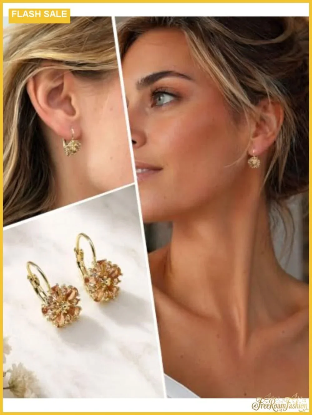 14K Gold Plated Flower Leverback Dangle Earrings